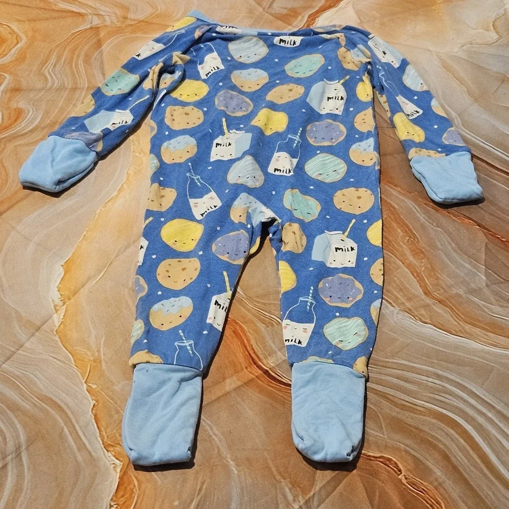 Little Sleepies Milk & Cookies Zippy 0-3M Blue Bamboo Pajamas